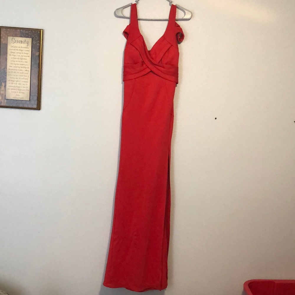 Red long dress off the shoulder